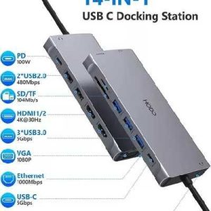  Hub profesional 14 en 1 usb c, usb 3.0 - hdmi 4K - vga - lan -3.5mm